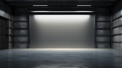 Roller door using for factory or warehouse, Industrial building background.