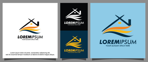 House and waves logo template
