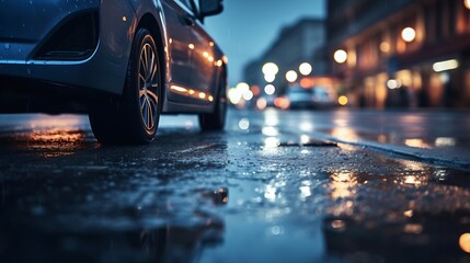 Generative AI : Autumn rainy night in the city. Empty street. - Powered by Adobe