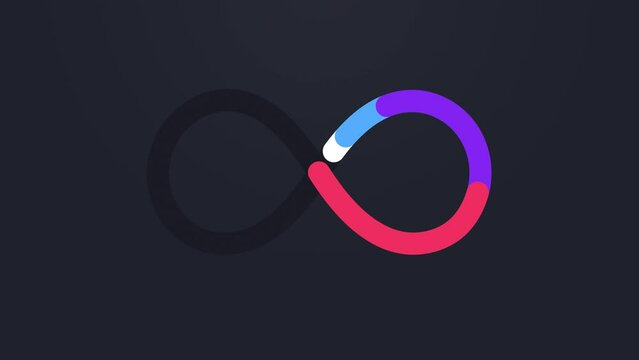 The loading graphic line runs in an endless loop as an infinity symbol. 2d animation.