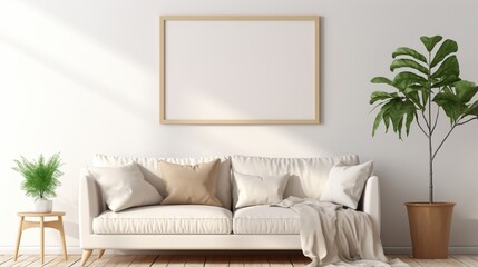 empty poster frame on wall in modern luxury room generated by AI tool 