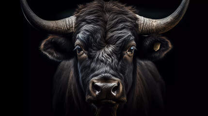 Portrait of a Buffalo on a black background - obrazy, fototapety, plakaty