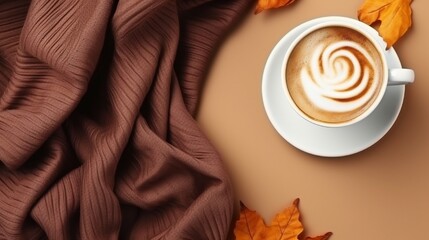 Warm Beverage in Brown Coffee Cup with Frothy Art generated by AI tool 