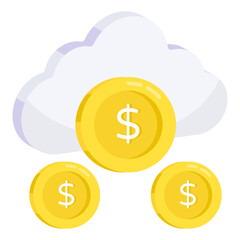 Dollar coin with cloud symbolizing concept of cloud money

