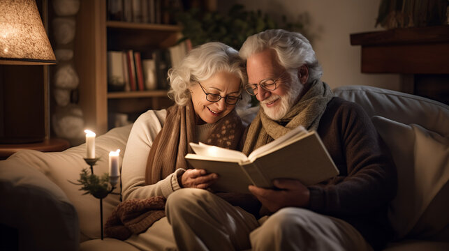 Old couple reading a book