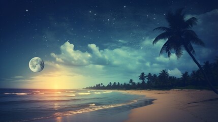 Calmness of a Tranquil Night by the Ocean generated by AI tool 