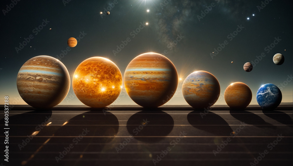 Aufkleber a celestial ballet of a perfectly aligned solar system, where planets harmoniously form a captivatin