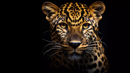 Portrait of a Leopard on a black background - obrazy, fototapety, plakaty