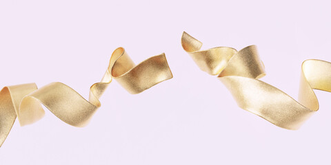 ribbon cutting, flying gold ribbon 3d rendering