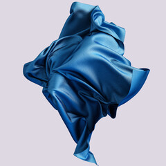 Abstract fashion banner, flying isolated piece of crumpled fabric, 3d rendering cloth design template