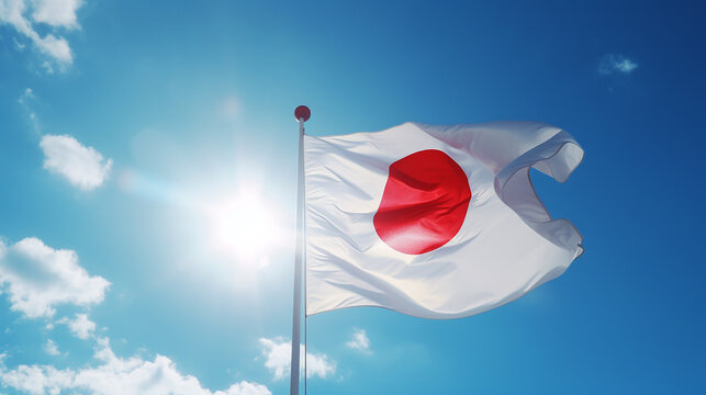 青空になびく日本国旗(generative ai)