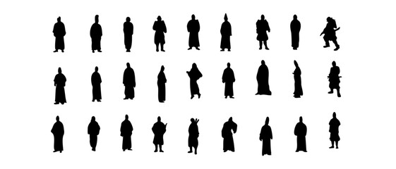 set of silhouette of traditional chinese men's clothing, traditional chinese clothing, chinese new year, vector, isolated on white background eps 10