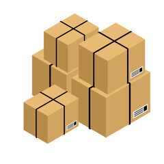 collection of various cardboard boxes on white background