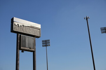 Old abandoned stadium with graffiti on the walls in the outskirts of Columbus, Ohio