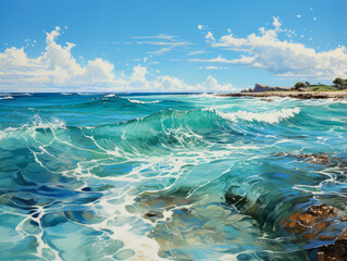 Calm waves in a painting of the weather.