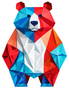 illustrazione di orso realizzato in cartoncini colorati piegati in stile origami, sfondo trasparente