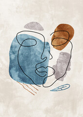Abstract Face Line Art Illustration Contemporary Style. Abstract Contemporary collage of geometric shapes in a modern trendy style. For Beauty Concept, t-Shirt Print, postcard, poster.