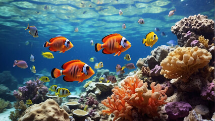 Naklejka na ściany i meble Amazing coral reef aquarium moment