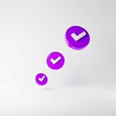 Purple check mark icons isolated over white background. 3D rendering.