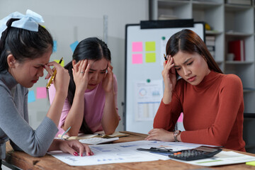 A team of female office workers is stressed over finding solutions to problems in meeting documents. The head of the organization blames the work for being unsuccessful. Discussion concept improvement