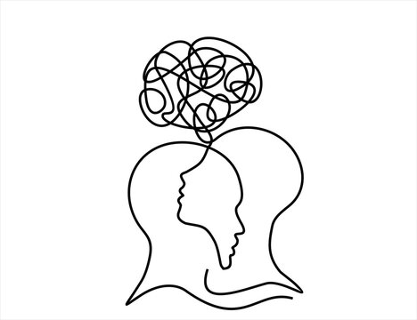 recommend clip art: Concept of confusion in the head. Continuous One line drawing. Problems stress illness and depression concept