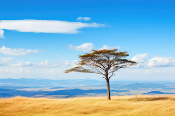 An awe-inspiring photograph capturing the vast savannah plains, iconic acacia trees, and diverse wildlife of the Serengeti National Park. Exploring this African gem allows you to witness the Great Mig