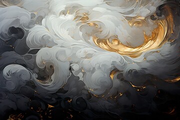 abstract painting with gold and gray swirls brushwork