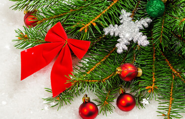 Naklejka na ściany i meble christmas tree and decorations on a white background