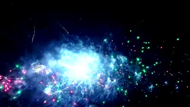 Best beautiful color fireworks in night sky. Sparks, outdoor, show, event, party, festive, holiday, effect, bright, light, flash, shiny, fun, dark, glow, motion, view, shot, display, hd. ProRes 422 HQ