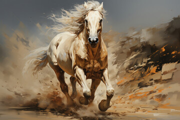 Horse running with smoke, dirt and wind. Created with Generative AI
