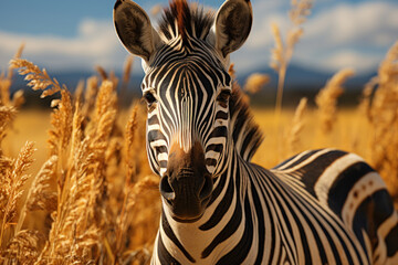 Fototapeta premium Zebra in african savannah. Created with Generative AI