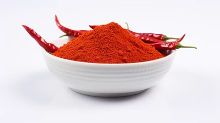Gordijnen A chilli powder in the bowl in the white background. Made with generative ai © ferid