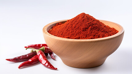 A chilli powder in the bowl in the white background. Made with generative ai