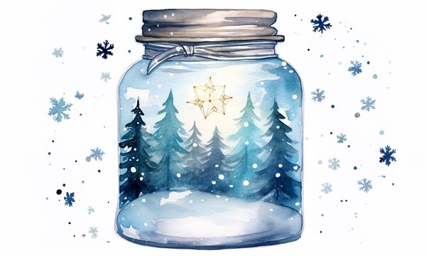 watercolor winter christmas magic jar