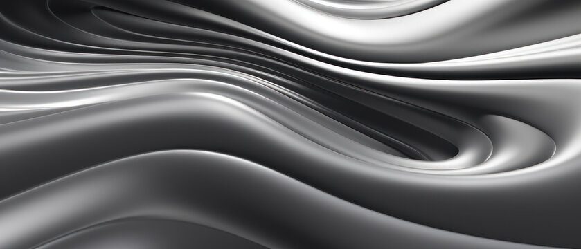 Elegant wavy composition of silver curves on a black and white backdrop.