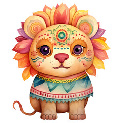 Cute Lion Mexican Watercolor Clipart Illustration