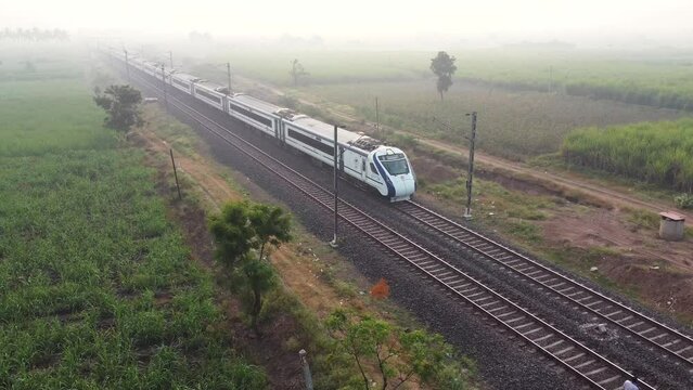 The Solapur Mumbai Vande Bharat Express Train heading towards Mumbai, near Pune India.