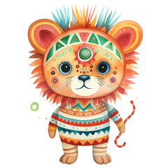 Fototapeta premium Cute Lion Mexican Watercolor Clipart Illustration