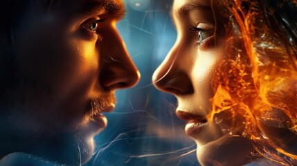 A couple is looking at each other in a romantic flame scene, AI © starush