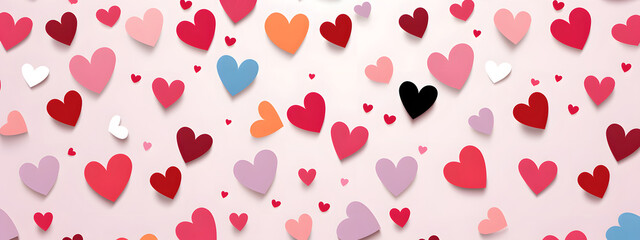 Background of translucent small hearts in red colors. Valentine's day illustration