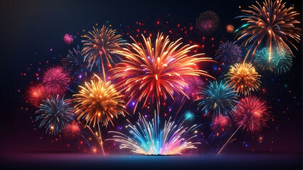 Celebration New Year's Eve, Colorful firework fireworks pyrotechnics on dark night sky 