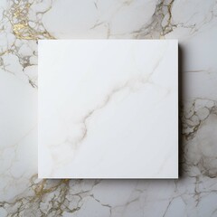 Blank square white card with copy space lying on background of white and gold marble Generative AI	