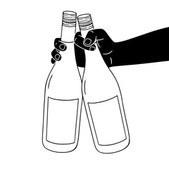 hand holding a bottle of champagne