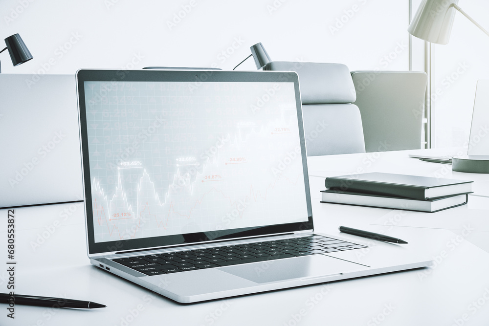 Poster modern computer display with abstract financial graph, financial and trading concept. 3d rendering