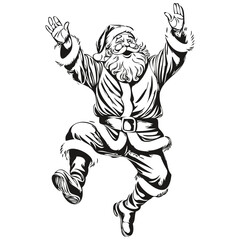 Santa Claus Hand-Drawn Banner Sketch Detailed Christmas Illustration, Classic Style, black white isolated Vector ink outlines template for greeting card, poster, invitation, banner