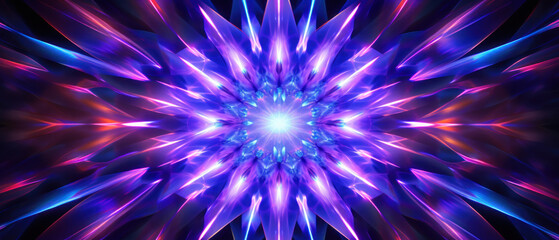 Intricate kaleidoscopic starburst of blue and purple light.