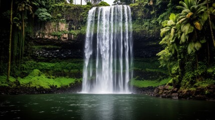 Fototapeta na wymiar Lush Tropical Foliage Surrounding Majestic Akaka Falls in Hilo, Hawaii