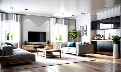 Fototapeta premium The simple interior design of a home. Generative AI