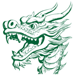 Year of the Green Wood Dragon Hand Drawn Vector Illustration for New Year, isolated Vector ink outlines template for greeting card, poster, invitation, logo