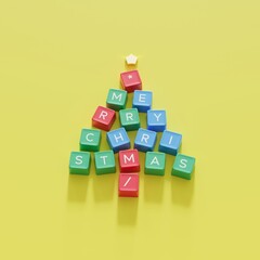 Christmas Tree Symbol made by color Computer keys cap on yellow background. Minimal Christmas idea concept flat lay. 3D Rendering
- 680555216